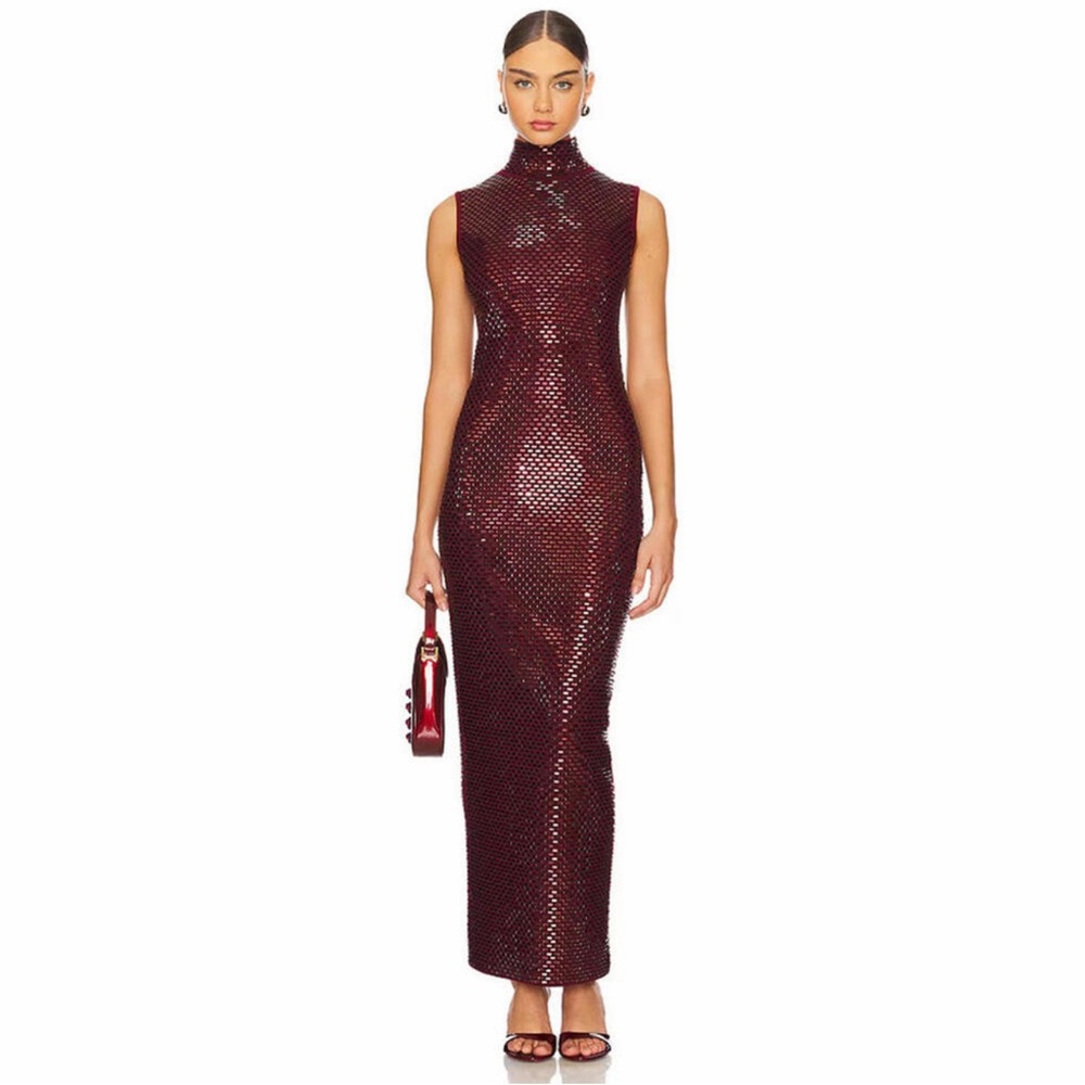 Retrofete Wine Sequin Sleeveless High-Neck Maxi Dress. Size small.